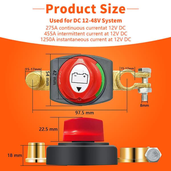 Batteri Hovedafbryder, 12 - 48V Batteri Hovedafbryder, Vandtæt