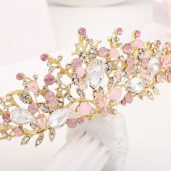 Rosa krystalltiara for barn - Prinsesse Rhinestone krone hårbøyle, bryllup, bursdag, konfirmasjonstilbehør