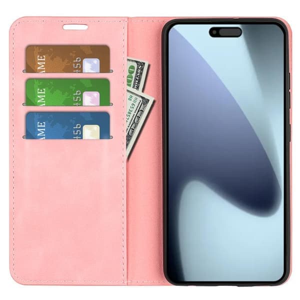iPhone 17 Scale nahkakotelo retro-nahalla ja magneettisella imulla, pinkki Rosa