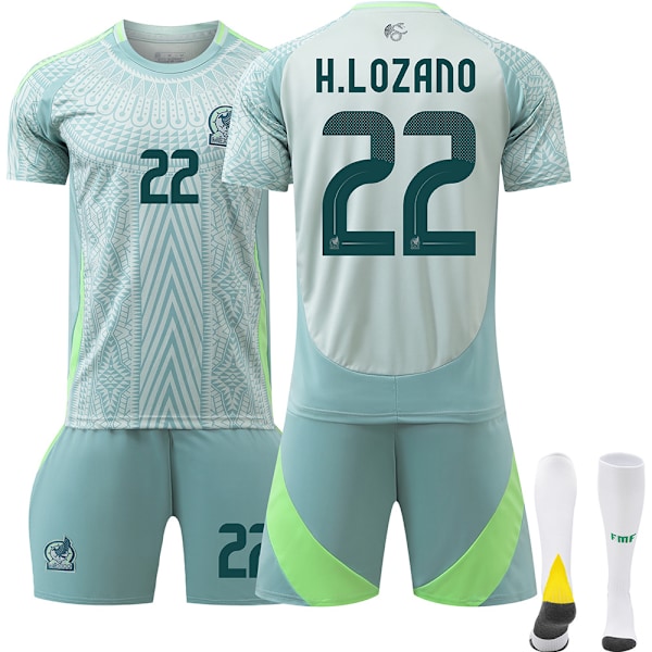 2024 Copa America Mexiko fotbollslandslag nr 22 Hirving Lozano bortaställ Irvin · Lozano barn svart byxset No. 22 Hirving Lozano 24