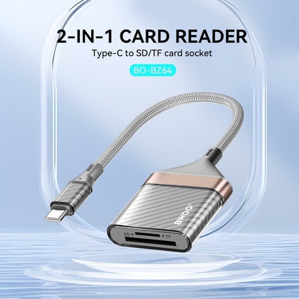 2-i-1 USB-C til SD/TF Hukommelseskortlæser – Hurtig og problemfri dataoverførsel Grå