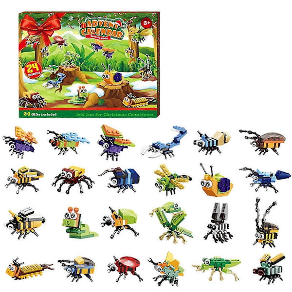 Jul Adventskalender Överraskning Blind Box - Insektskombination Byggklossar Set för Barn