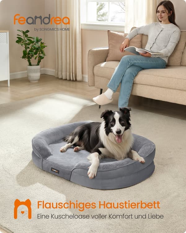 Stor ortopedisk sofa til hund, 91 x 68 x 18 cm, eggeskum, lysegrå