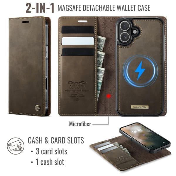 iPhone 17 Scale skinnveske med MagSafe og RFID-blokkering, avtakbar lommebok kaffe Kaffe