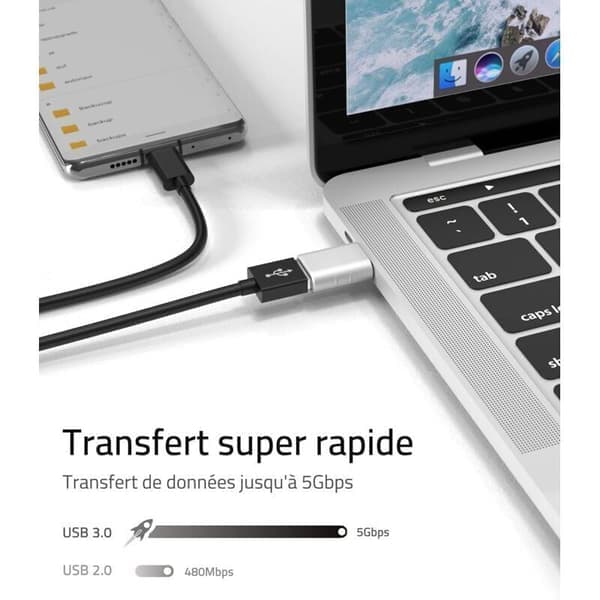 Hopeinen USB-C–USB-sovitin, 2 kpl, USB-C-uros–USB 3 -naaras. Sovitin yhteensopiva MacBook Pro/Air 2021:n, iMacin, iPad Mini 6/Pron kanssa