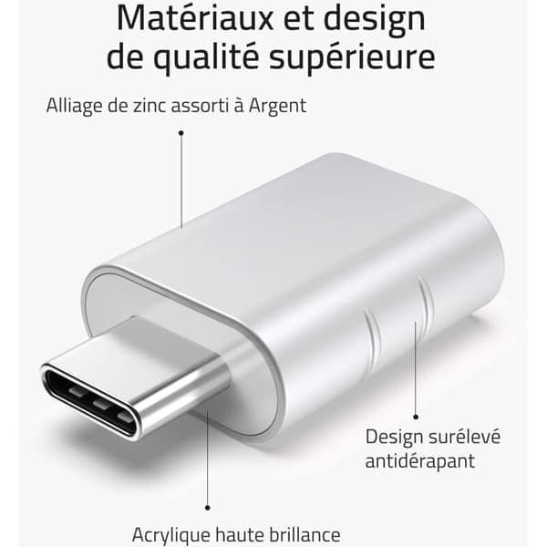 Hopeinen USB-C–USB-sovitin, 2 kpl, USB-C-uros–USB 3 -naaras. Sovitin yhteensopiva MacBook Pro/Air 2021:n, iMacin, iPad Mini 6/Pron kanssa