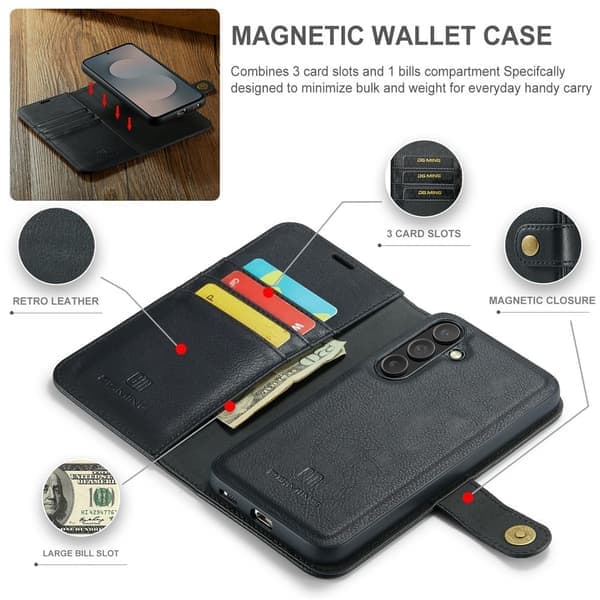 DG MING Samsung S25 FE 2-i-1 Magnet Plånboksfodral - Svart Svart