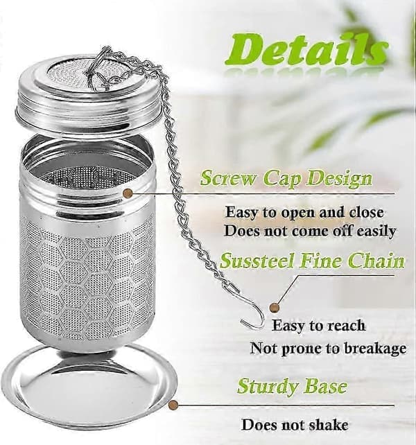 WJTG Teinfuser for Solve Tea, 2-pack, Stainless Steel with Chain Hook, Te filter, Finmask, Reusable Spice Silver for Cooking, Cylindrical I