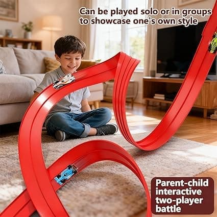 5 meter DIY Flexibel Bilbana Racing Set för Små Saker Inomhus Lek Röd Red