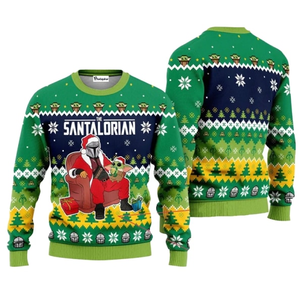 The Mandalorian Santalorian And Baby Yoda Ugly Sweater Star Wars Merry Christmas Mænd Sweatshirt Efterår Vinter Dame Pullover style 6 4XL