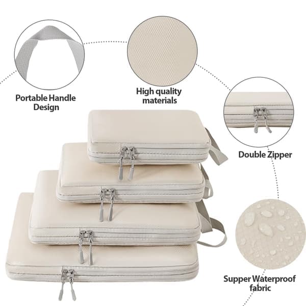 Resväska Organizer Kompressionspackkuber - 6-delars packkuber Kompressionsresväska Organizer, Reseset Beige