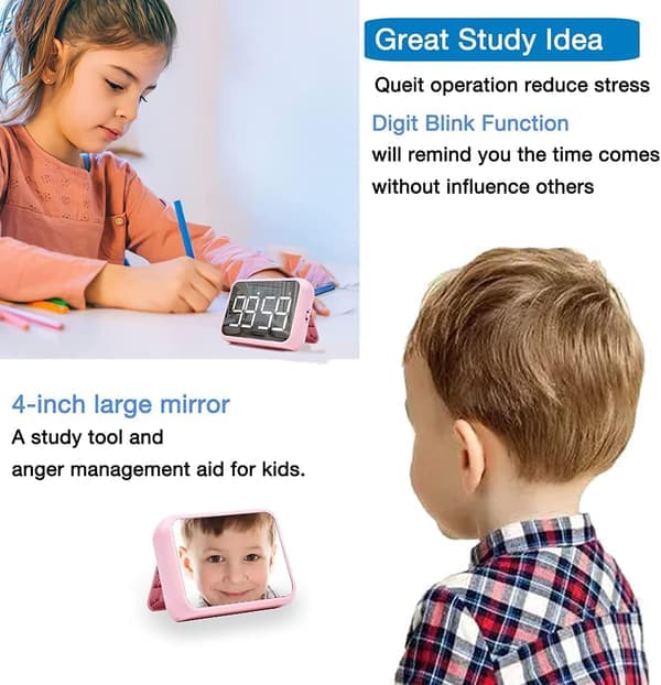 Kökstimer (rosa), 4\" digital klassrumstimer för barn, stor magnetisk LED-nedräkningstimer, klassrum med kontinuerlig ljusfunktion