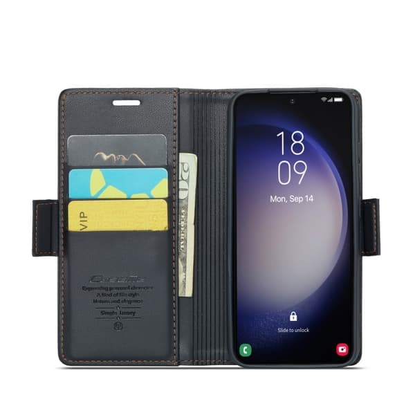 Samsung Galaxy S24 Scale CaseMe 023 Butterfly Buckle Litchi Texture RFID Antitheft Leather Black Svart