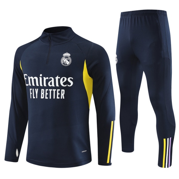 23-24 Nyt Real Madrid langærmet trøjesæt til voksne og børns fodbolduniform træningsuniform julegave blue 18#