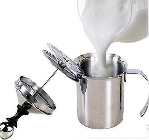 Manuel mælkeskummer, mælkeskummer i rustfrit stål til cappuccino og café latte, 400 ml