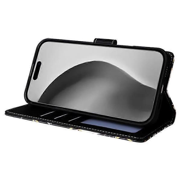 iPhone 16 Pro Max Skal Lackad Marmormönster, Kortfack Plånbok Läderfodral Black