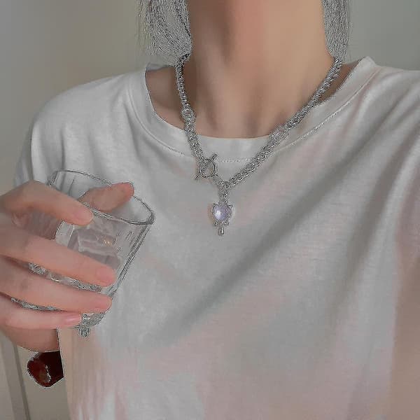 Sindlan Punk Sølvkæde Vedhæng Halskæde, Kvinder Kpop Goth Rustfrit Stål Cubic Zirconia Y2K Emo Smykker Krave