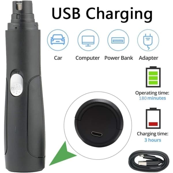 Neglesliper for hunder og katter, neglesliper, hovpleie, USB - Perfekt