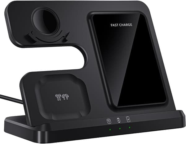 Trådløs oplader til Samsung ladestation: 3 i 1 Galaxy Watch oplader, adapter inkluderet, sort