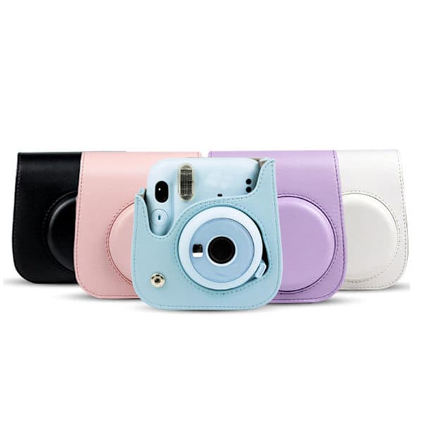 PU Läder Kameraväska för Instax Mini 11, Vit, Portabel Skyddsväska White