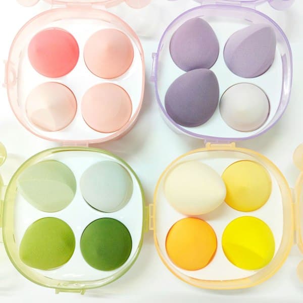 4 Sæt Makeup Svampe Puff, Dobbelt Anvendelse Luft Pude Æg, Blød Tør & Våd Pulver Applikator
