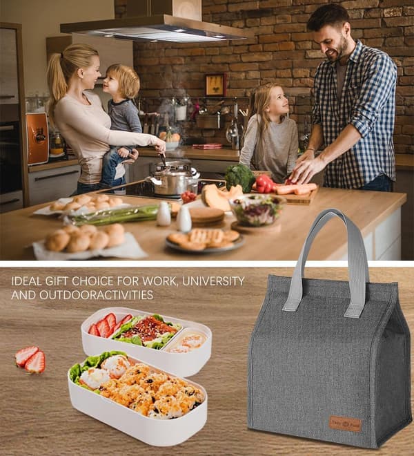 Lunchväskor för kvinnor män, bärbar isolerad lunchväska vatten - resistent läckagesäker boxväska för barn flickor pojkar vuxna grå Grey