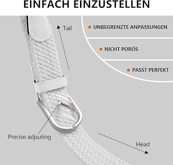 Herrebelte, elastisk flettet belte unisex menn lam elastisk stretch vevd belte 33mm (1,25\") hvit