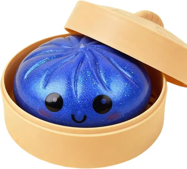 10 cm Jumbo Glitter Regnbue Dumpling Stressaflastende Sensorisk Legetøj Med Angcocar Æske, Langsomt Stigende Dekompression Dumplings til Voksne blue