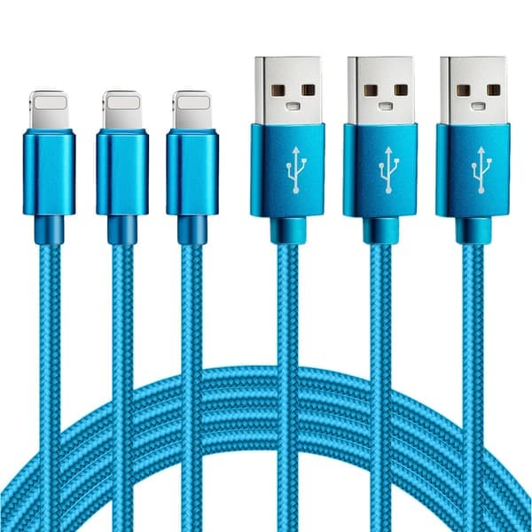 3-pack högkvalitativa iPhone-laddningskablar 1, 2 och 3 meter ljusblå