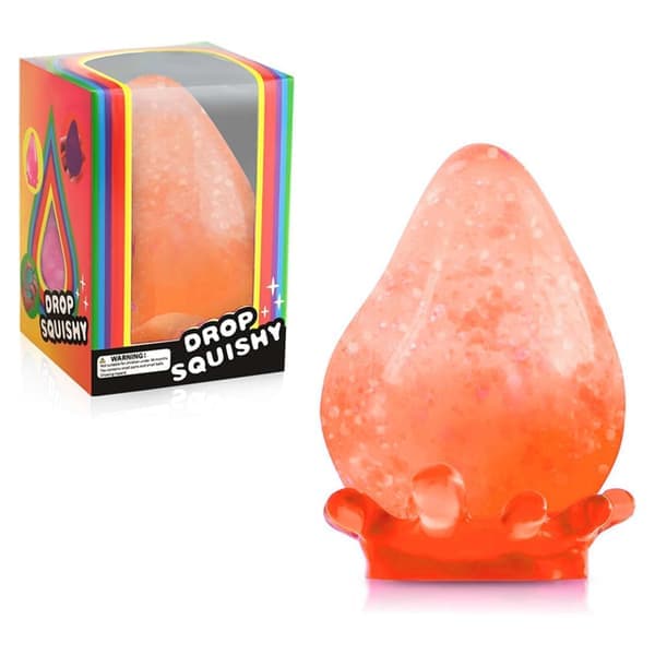 Oransje vanndråpe glitter klemmeball, myk sensorisk klemmeleke i silikon, angstlindrende fidgetleke med stabil base for skrivebord orange