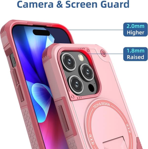 Magnetisk iPhone-deksel med stativ, MagSafe-kompatibel, solid innebygd stativ, støtsikker med militærgradert fallbeskyttelse, størrelse iPhone 14 Pink iPhone 14