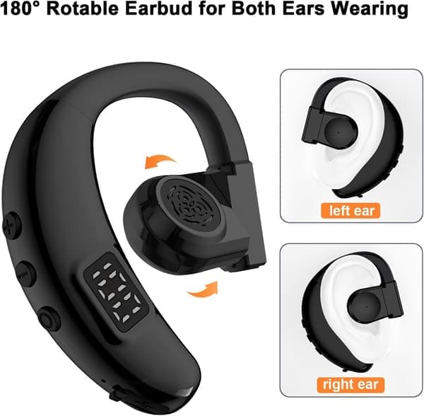 Bluetooth-headset, V5.4 Handsfree Bluetooth-hörlurar för telefon, Trådlöst enkelörat headset med dubbla ENC-mikrofoner, 20 timmars samtalstid