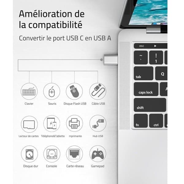 Hopeinen USB-C–USB-sovitin, 2 kpl, USB-C-uros–USB 3 -naaras. Sovitin yhteensopiva MacBook Pro/Air 2021:n, iMacin, iPad Mini 6/Pron kanssa