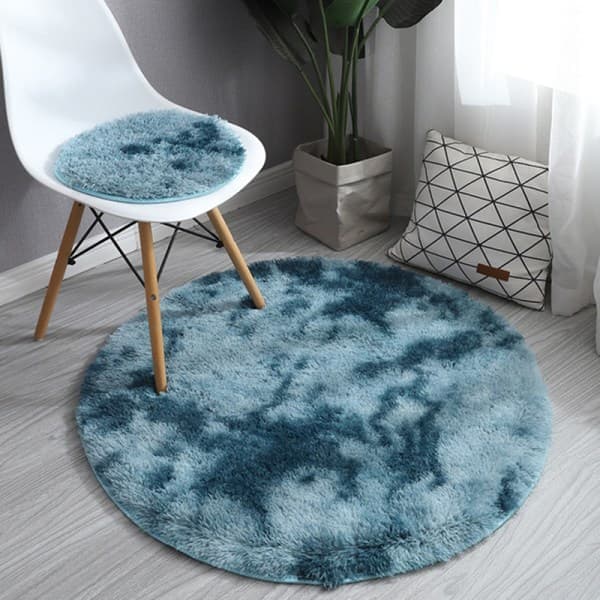 Mjuk matta fluffig rund matta lurvig cirkulär för sovrum vardagsrum heminredning safirblå 100cm