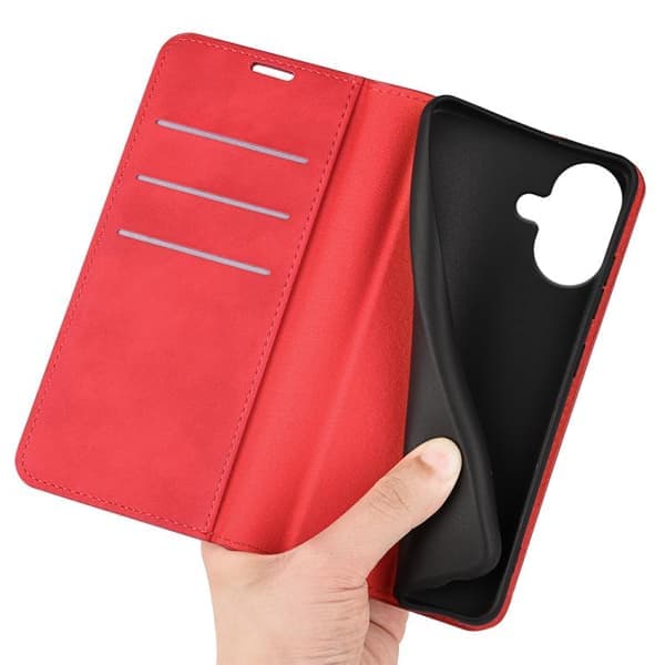 iPhone 17 Scale nahkakotelo retro-nahalla ja magneettikiinnityksellä, punainen Röd