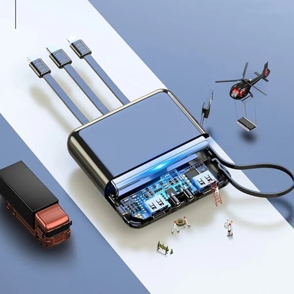 Powerbank 20000 mAh, Dobbelt 2x USB LCD-Display, Ekstern Batteri Hurtigoplader, Sort, til iPhone/Huawei/Xiaomi/Samsung Sort-Glad Sort M