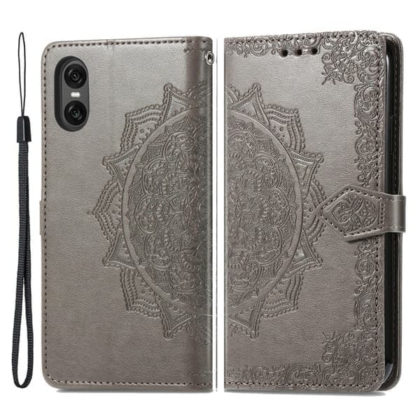 Mandala læder Sony Xperia 10 VI etui - Grå Sølv Grå