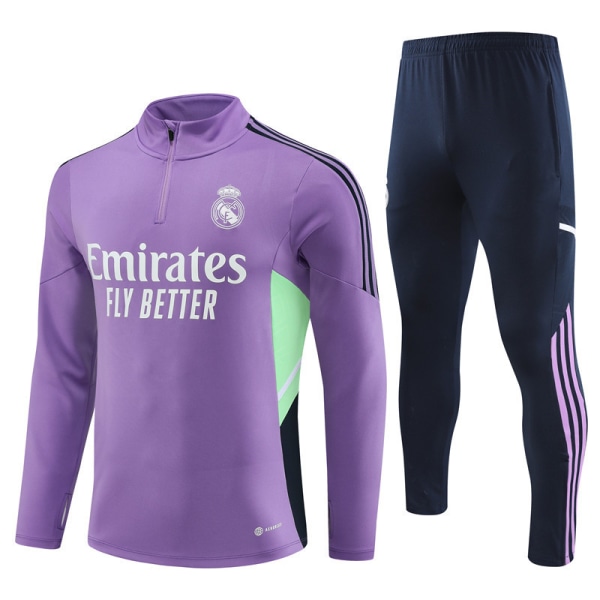 23-24 Nyt Real Madrid langærmet trøjesæt til voksne og børns fodbolduniform træningsuniform julegave purple 16#