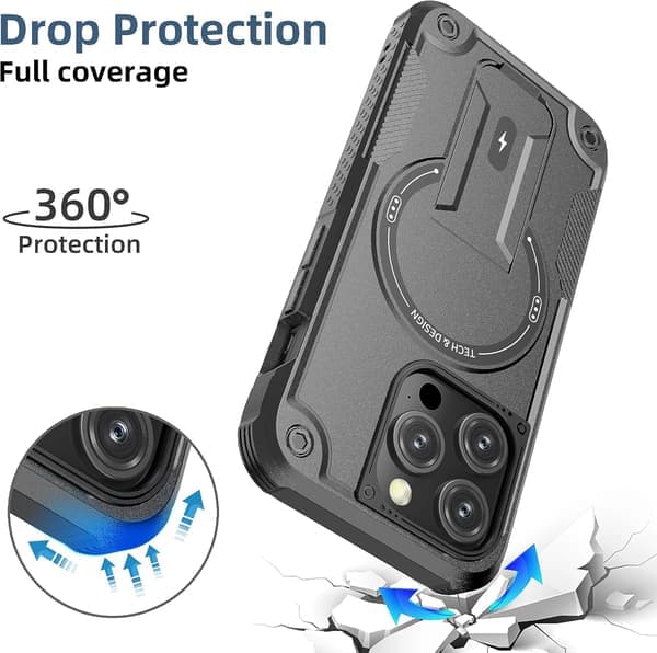 Magnetisk iPhone-deksel med stativ, kompatibelt med MagSafe, solid innebygd stativ, støtsikkert med fallbeskyttelse i militærklasse, størrelse iPhone 14 Pro Black iPhone 14 Pro