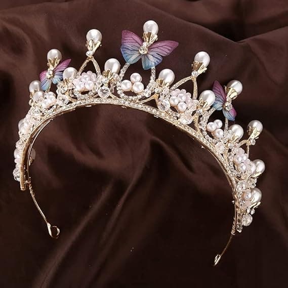 Tiara til piger Krystal Tiara Perle Prinsessekrone til piger Håndlavet Sommerfugl Perle Tiaraer til børn 5 - 16 år Gaver - FF