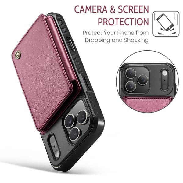 [LLC] iPhone 17 Pro -suojakotelo lyhyillä raiteilla ja RFID-suojauksella, punainen R\u00f6d