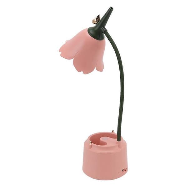 (Rosa) LED skrivebordslampe for barn, USB oppladbar blomster- og fugledesign D