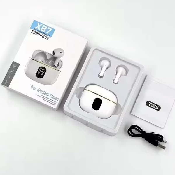 TWS trådløse in-ear hovedtelefoner ENC, Bluetooth 5.3, LCD-display og touch-kontrol Hvid