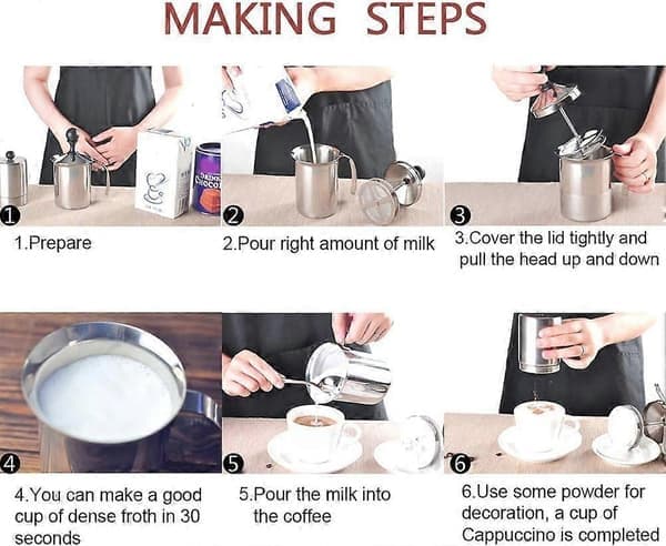 Manuel mælkeskummer, mælkeskummer i rustfrit stål til cappuccino og café latte, 400 ml