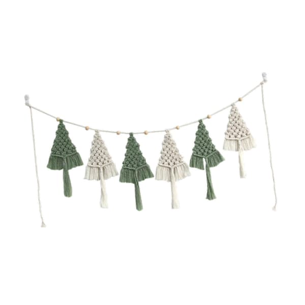 Julgransväv Nordisk Väv, Bohemisk Design, Unik Väggväv Light green White