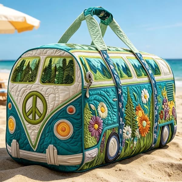 Hippie Bohemisk Quiltad Weekend Resväska, Multifunktionella Tyger Väskor med Dragkedja, Handgjorda Retro Bok Duffelväskor för Fest