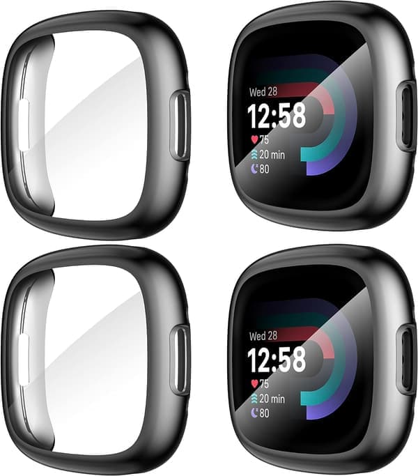 Diruite 4-pak etui til Fitbit Versa 4/Sense 2 skærmbeskytter HD stødsikkert blødt TPU fuldt dækkende etui til Fitbit Versa sort 4 stk.