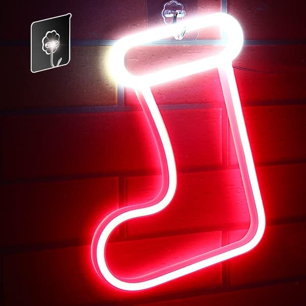 Neon julstövlar - Väggdekoration Neonljus, Längd 24,5 cm Bredd 18,5 cm Höjd 2 cm