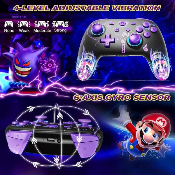 Kontroller til Nintendo Switch/OLED/Lite, Trådløse Pro Switch-controllere med LED-joystick/Bevægelse/Vibration/Turbo/Ur