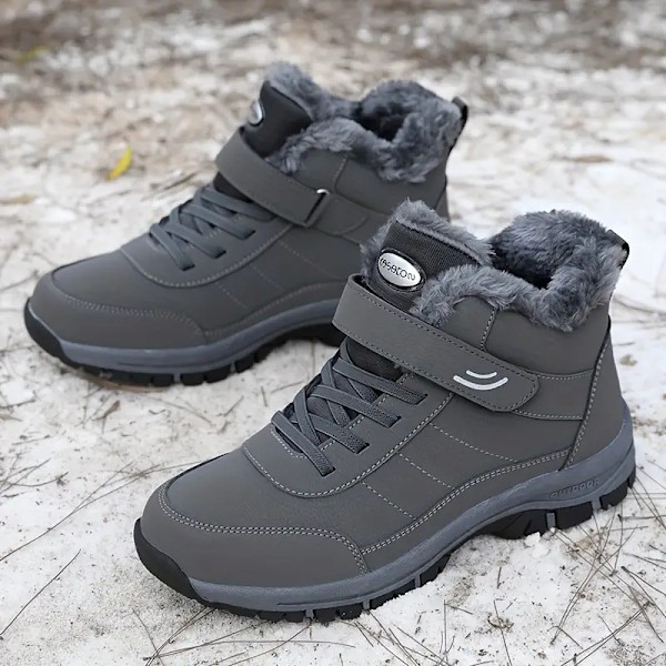 Vinterskor i bomull för män och kvinnor, vinterboots för snö, plyschfoder, halkfria och varma, tjocka och plyschfodrade varma promenadskor Grey 44